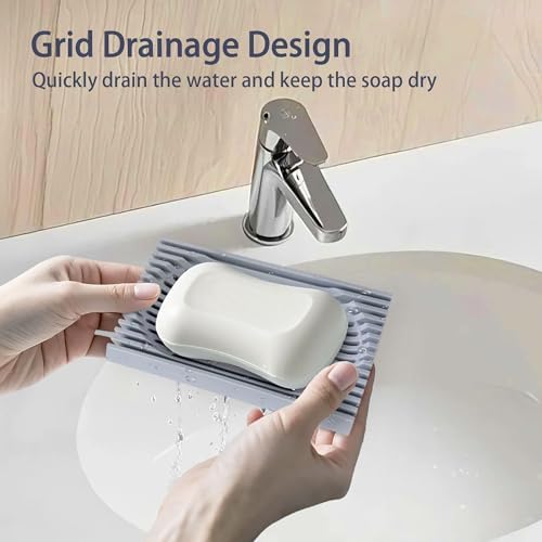 Aoheuo Modern Minimalist Soap Dish (1Pack),Drainage Silicone Soap Holder,5.5 Long by 3.15 Wide,0.55 inches high,Used for Kitchen,Bathroom,and Bar Sink(Incanus) - Image 3