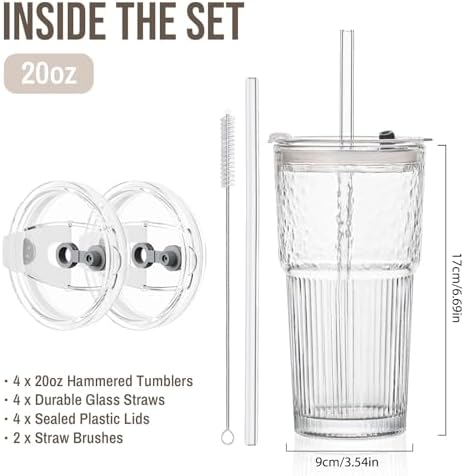 SoulTimes 20oz Wave Ribbed & Wavy Glass Tumbler with Lid and Straw – Iced Coffee Glasses Cups for Smoothie, Matcha, Juice, Water etc. Leakproof and Reusable Glassware Drinking for Travel To Go [4 Pcs] - Image 3