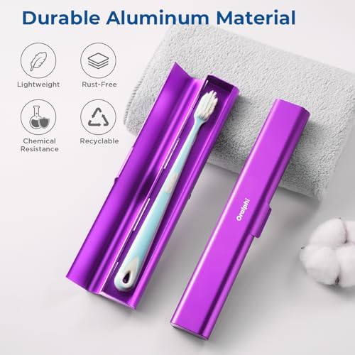 Aluminum Toothbrush Travel Case, Portable Travel Toothbrush Holder, Durable Manual Toothbrush Box Container for Traveling, Bathroom, Camping, Business Trip-Purple - Image 2