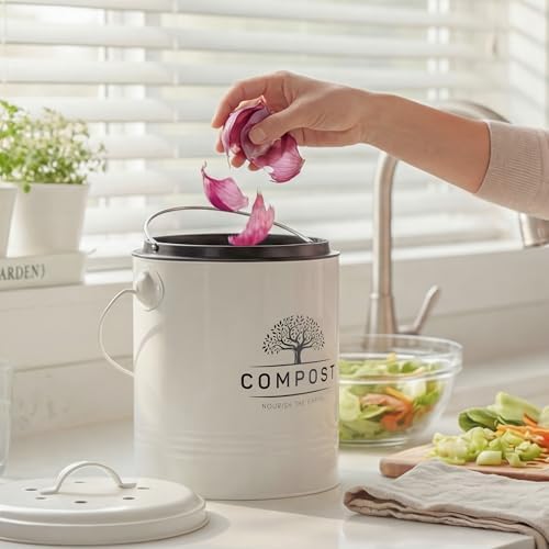 Perfnique Kitchen Compost Bin, 1.3 Gallon Countertop Compost Bin with Lid, Indoor Compost Bucket Includes Inner Bucket Liner and Carbon Filter, Small Compost Bin with Trash Bags (with Bags, Cream) - Image 6