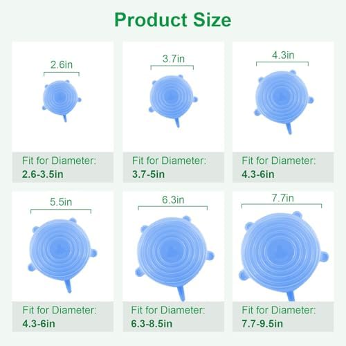 Silicone Stretch Lids – 6 Pack Reusable Food Covers,Flexible Silicone for Bowls, Containers, Fruits – Airtight & Leakproof Seal for Kitchen Storage(blue) - Image 2