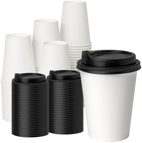 YEEHAW 12 oz 100 Pack White Disposable Coffee Cups with Lids by YEEHAW