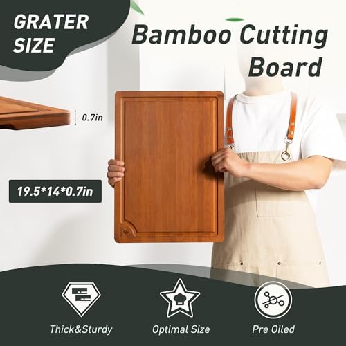 Extra Large Bamboo Cutting Board with Non Slip Feet and Over Sink Butcher Block Chopping Board Wooden Cutting Boards Solid Thick Juice Groove Big Xl XXl xlarge Kitchen Counter Organic Meat BBQ Kit - Image 2