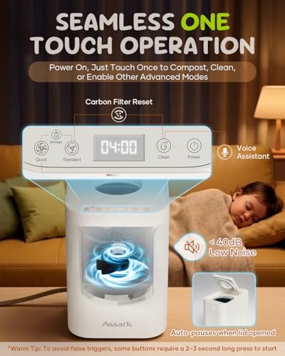 Electric Composter Smart 3L Kitchen Compost Bin Countertop Composter with Odorless Carbon Filter, Low Noise, Auto Clean, Visible Window Indoor Food Recycler Compost Tumbler Bin - Image 5