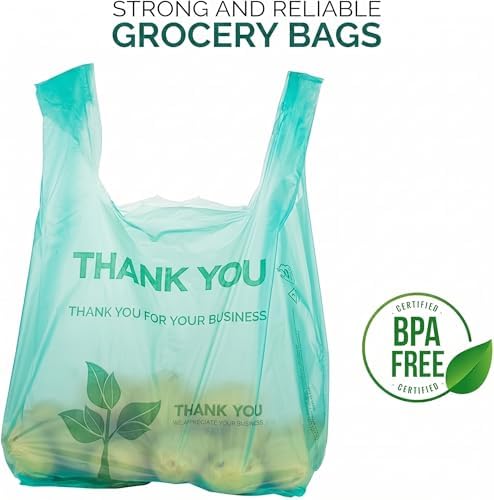 Stock Your Home Eco Grocery Bags Disposable T-Shirt Thank You Bag with Handles for Supermarket, Groceries, Produce, Shopping - Image 3