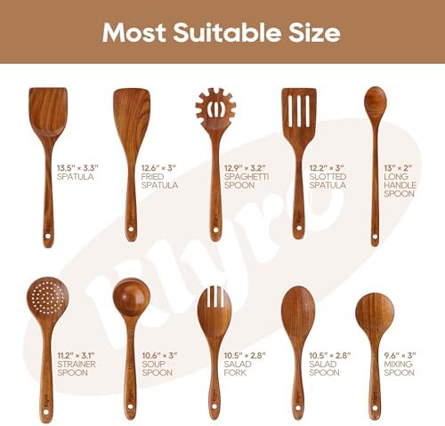 Teak Wooden Cooking Utensils Set, 10 Piece Premium Kitchen Cookware, Non-Scratch Wooden Spoons for Cooking, Perfect for Cooking and Serving - Image 6