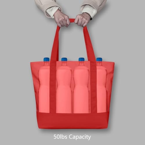 TOPDesign 3-Pack Canvas Tote Bags with an External Pocket, Reusable Grocery Shopping Bags, Top Zipper Closure, Daily Essentials (Red) - Image 6