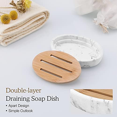 Luxspire Bamboo Soap Dish, Holder for Bathroom& countertop, Gravel White - Image 3