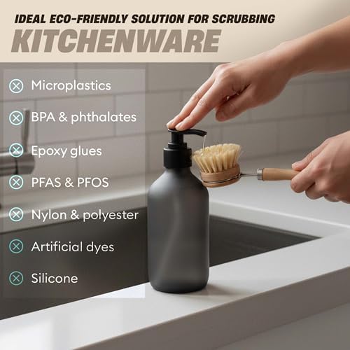 Bamboo Scrub Brush with Handle – Soft Sisal Bristles, Non-Toxic Dish Brush, Compostable & Biodegradable, Bamboo Dish Scrubber for Cookware, Bowls, Plates & Non-Stick Pans - Image 4