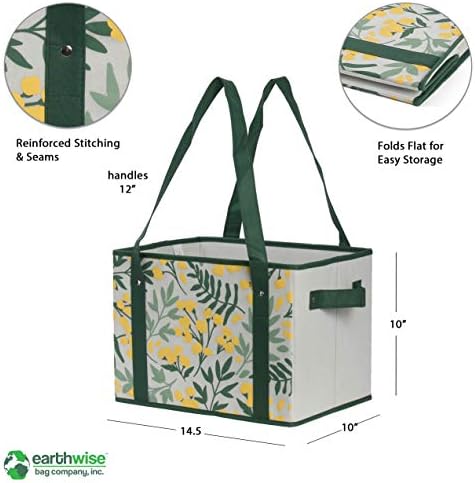 Reusable Grocery Bags Set Shopping Box with Reinforced Bottom Heavy Duty Premium Collapsible Foldable with Long Handles Storage Boxes Eco Friendly Bins Cubes Spring (Set of 3) - Image 2