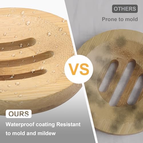 Jiozermi Bamboo Soap Dish, 4 Pcs (2 Rounded and 2 Square) - Image 4