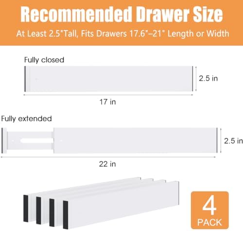 Bamboo Drawer Dividers, Adjustable Drawer Organizers, Fits 17.6–21" Drawers - Image 3