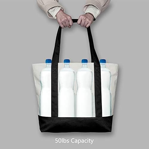TOPDesign 3-Pack Canvas Tote Bags with an External Pocket, Reusable Grocery Shopping Bags, Top Zipper Closure, Daily Essentials (Black/Natural) - Image 6