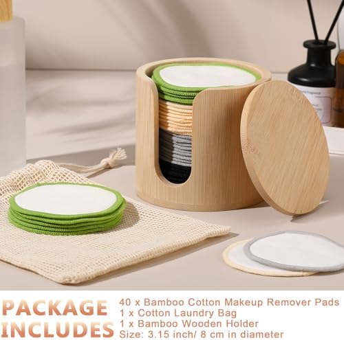 Foaincore 40 Pcs Reusable Makeup Remover Pads with Mesh Storage Bag and Bamboo Box Washable Bamboo Cotton Rounds Soft Reusable Face Pad for Toner Skin Various Skin Care Products(Integrated Color) - Image 5