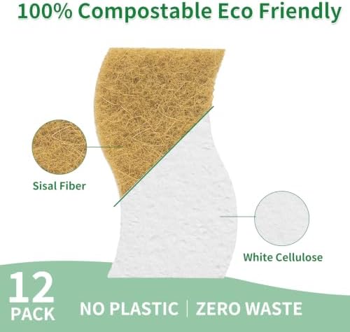 Natural Sponge 12 Pack, S-Shaped Biodegradable Cellulose & Sisal Sponge - Image 3