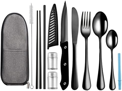 Logcow Travel Utensils with Case,Reusable Utensils,Portable Travel Camping Cutlery Set,Stainless Steel Flatware Set,Lunch Boxes Workplace Camping School Picnic (Black) by Logcow
