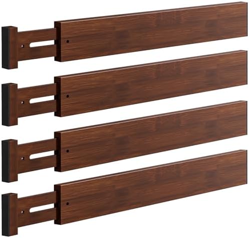 DUCOO 4 PCS Drawer Divider, 17"-22" Adjustable Bamboo Drawer Dividers Organizers, 2.3" High Expandable Separators for Kitchen, Clothes, Dressers, Home, Office, Mocha by Unknown