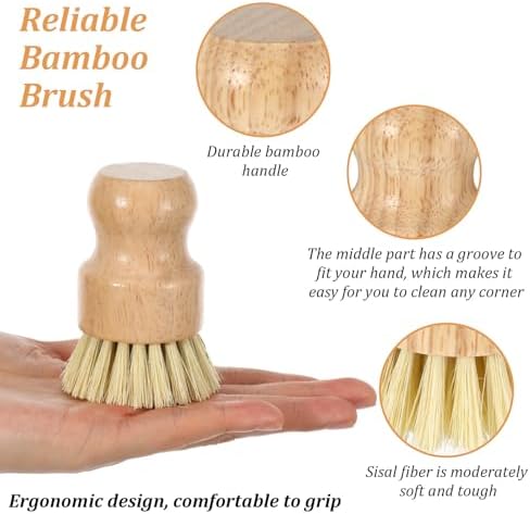 14 Pack Bamboo Dish Brush Set Natural Sisal Scrub Brushes for Pots Pans Sinks Vegetables, Wooden Dishwashing Scrubber Brush Kitchen Cleaning Tool - Image 4