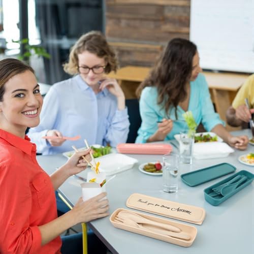 24 Pack Reusable Travel Utensils Set Case Thank You for Being Awesome Appreciation Gifts Bulk for Employee Coworker Student Portable Lunch Utensils Wheat Straw Fork Spoon Knife for Picnic(Light Color) - Image 6
