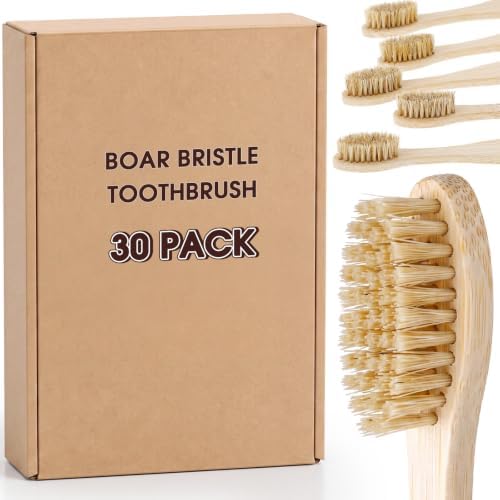 Hushee 30 Pack Boar Bristle Natural Toothbrush Bamboo Handle, Boar Bristle by Hushee