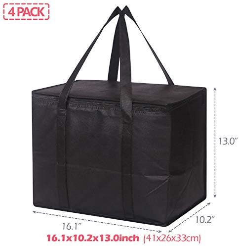 Set of 4 Large Insulated Reusable Grocery Bags with Sturdy Zipper and Handles, Foldable Washable Heavy Duty Cooler Totes for Hot or Cold Food Delivery, Groceries, Travel, Shopping - Image 2