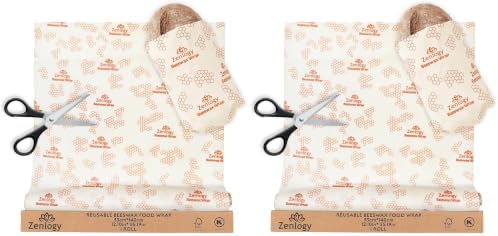 Beeswax Wrap Roll 13" x 55" – Zenlogy Reusable Beeswax Food Wrap, Cut to Size, Organic Cotton & Natural Beeswax, Washable Plastic Free Food Storage (Pack of 2) by Zenlogy