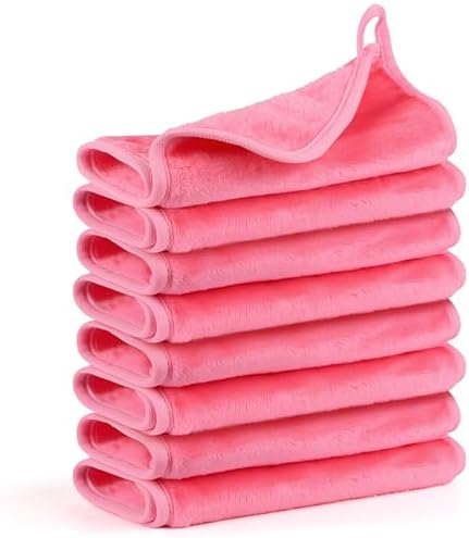 Reusable Makeup Remover Cloths 8 Pack, Ultra Soft Microfiber Facial Cleansing Cloths, Washable Makeup Remover Towels for All Skin Types,13x7 inch,Pink by HealAge