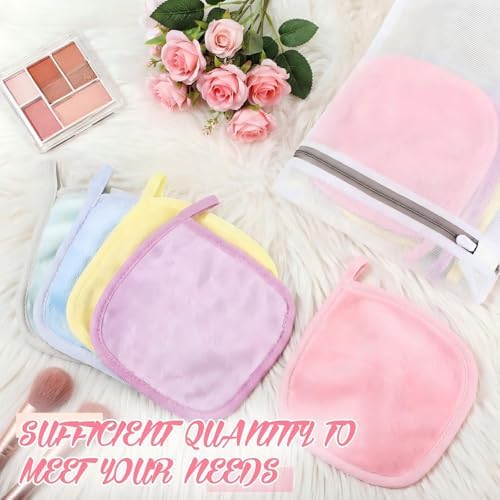 VitalCozy 10 Pack Makeup Remover Cloths, Makeup Remover Towels Reusable Face Cloth Eraser for Washing Face Microfiber Washcloth for Women Cleansing Just Water with Mesh Bag (Pastel Colors) - Image 6