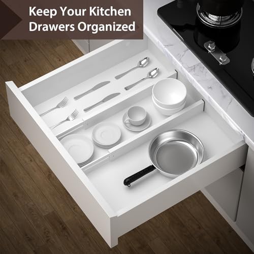DUCOO 4 PCS Drawer Divider, 17"-22" Adjustable Bamboo Drawer Dividers Organizers, Expandable Separators for Kitchen, Clothes, Dressers, Home, Office, White - Image 4