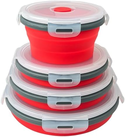 Guyuyii 4 Pack Food-Grade Silicone Collapsible Bowls with Lids for Camping by Guyuyii
