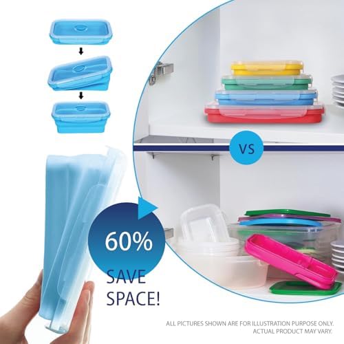Deke Home - Collapsible Silicone Food Storage Containers with Lids, Set of 4, BPA-Free, Airtight, Space-Saving Meal Prep & Lunch Box, Microwavable, Freezer & Dishwasher Safe, Camping & Travel - Image 5