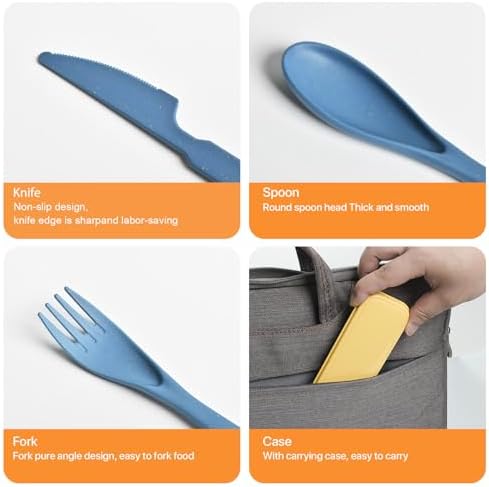 Travel Utensils with Case, Camping Utensils Wheat Straw Reusable Utensils Set With Case, Knife Fork and Spoon Utensil for Lunch Box (2 Pack) - Image 7