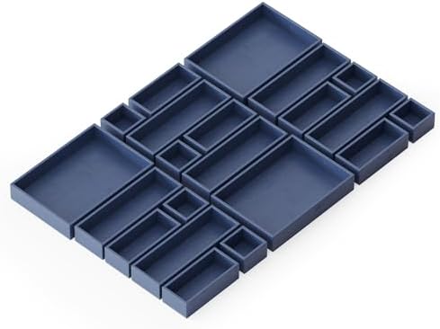 SpaceAid 21-Piece Bamboo Drawer Organizer Storage Boxes Set, Wood Tray Junk Drawer Organizers Multi-Use Divider Bins for Kitchen, Bathroom, Office Desk and Makeup Organization (21 Pack, Navy Blue) by SpaceAid