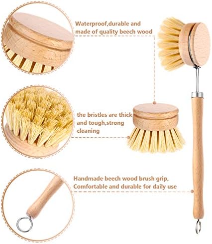 Boao 3 Pack Dish Brush with Beechwood Handle with Replacement Heads - Image 3