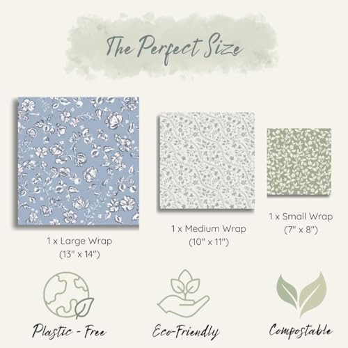 Beeswax Food Wraps 3 Pack (S, M, L) | Reusable, Organic, Plastic-Free Storage (White, Blue, Green - Beige Packaging) - Image 3
