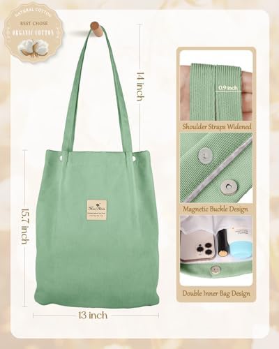 Miss Adola 2 Pack Corduroy Tote Bag with Pouch for Women - Image 4