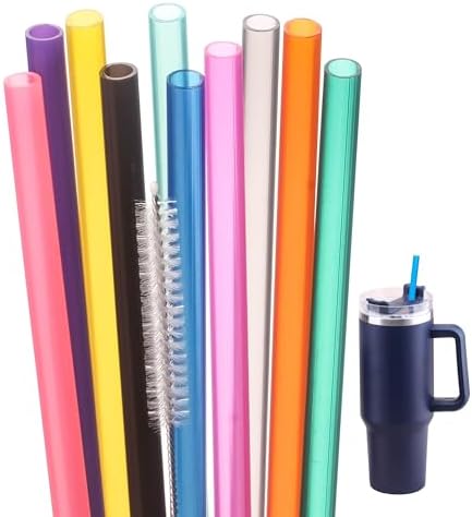 Dakoufish 10 Pack Replacement Straws for Stanley Quencher 30oz 40oz Tumbler Cups, Straw Accessories with Cleaning Brush, BPA Free Dishwasher Safe (Mix Color) by Dakoufish