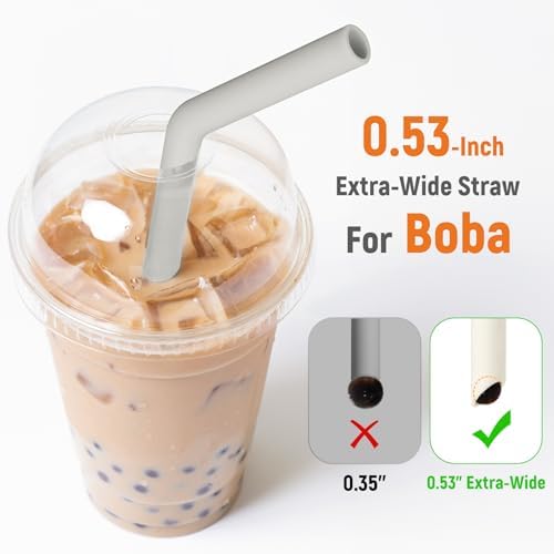 NiHome 6 PCS Extra Wide Reusable Bent Silicone Straws for Boba & Smoothies - Image 3