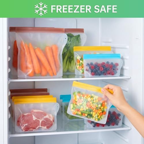RLAVBL 12 Pack Reusable Freezer Bags, Leakproof Food Storage Bags for Vegetable, Liquid, Snack, Meat, Sandwich - 3 Gallon 4 Sandwich 5 Snack Bags - Image 4
