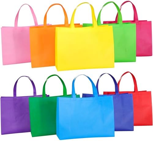 Large Non Woven Tote Bags, 15.7'' Rainbow Reusable Shopping Bags for Groceries by GITMIWS