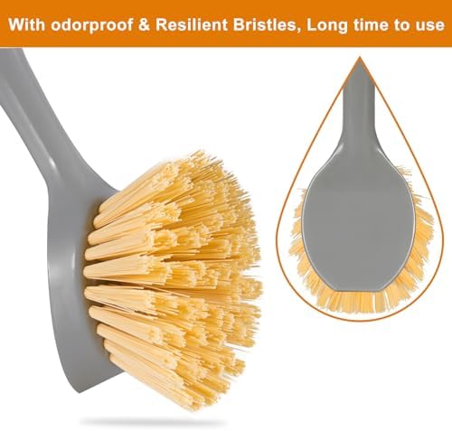2 Pack Dish Brushes with Bamboo Handle, Kitchen Dish Scrubber Built-in Scraper, Scrub Brush for Pans, Pots, Counter & Kitchen Sink Cleaning, Dishwashing and Cleaning, Perfect Cleaning Tools, Gray - Image 6