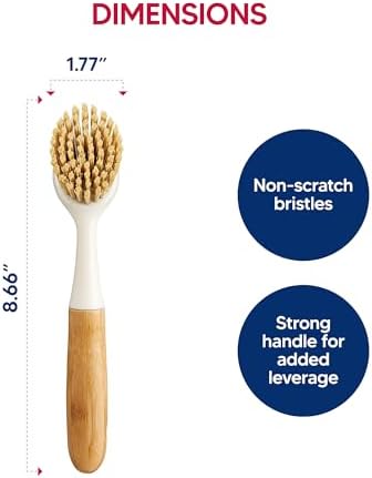 HIC Kitchen Dish Scrubbing Brush, Bamboo with Non-Scratch Bristles - Image 4