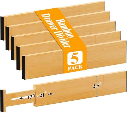 Bamboo Drawer Dividers, 12-21 Inch Kitchen Adjustable Drawer Organizers by Ryqtop
