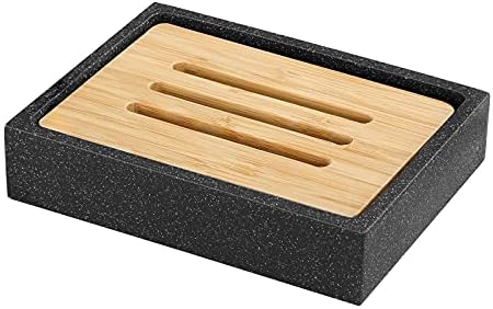 Luxspire Square Soap Dish, Bamboo Resin Drainage Holder, Black by Luxspire