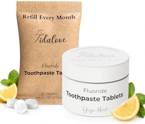 Fluoride Toothpaste Tablets, 5% nHAp, Yuzu Mint, 1-Month Tin by Tidalove