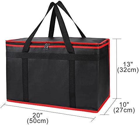 Bodaon Insulated Food Delivery Bag, XX-Large Reusable Grocery Shopping Bags, Picnic Cooler Bag Zipper/Zippered Top Cold, Black with Red Edge, 1-Pack - Image 3