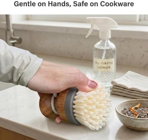 Wooden Dish Scrub Brush Set with 2 Replaceable Heads - Durable Nylon Bristles Kitchen Cleaning Brushes for Pots, Pans, and Sinks - Ergonomic Wood Handle Dish Brushes for Heavy Duty Scrubbing - Image 3
