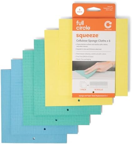 Full Circle Squeeze Swedish Dish Cloths – 6 Pack Reusable Cellulose Sponge Cloths, Super Absorbent Microfiber Cleaning Towels, Paper Towel Alternative, Color-Coded, Eco-Friendly, & Dishwasher Safe by FULLCIRCLE