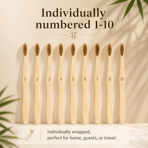 Boar Bristle Bamboo Toothbrush 10 Pack Plastic Free Numbered - Image 5