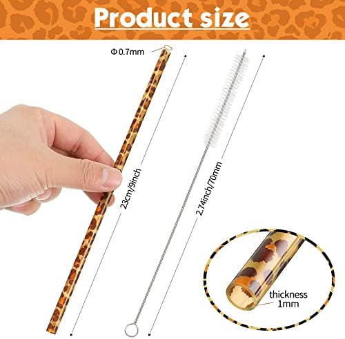 Zopeal 25 Pcs Reusable Leopard Straws with Cleaning Brushes, Brown - Image 2